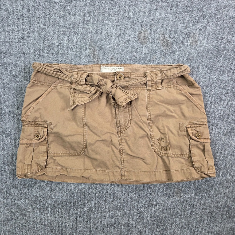 VTG Abercrombie Y2K Micro Mini Skirt Sz 6 Low Rise Brown Utility Cargo Grunge